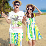 沙滩短袖t恤情侣套装夏威夷海边度假蜜月夏季波西米亚短裙海滩裙