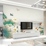 大型卧室电视背景墙 现代新中式荷花墙纸无纺布壁画沙发客厅壁纸