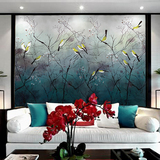 中式墙纸壁画 客厅书房电视背景墙壁纸 手绘油画风格复古花鸟墙布