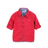新年节日衬衫 儿童男童红色圆点全棉男童长袖两用袖衬衫