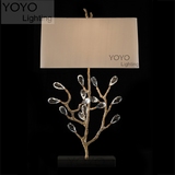 YOYO 美式乡村 水晶珊瑚 西班牙进口大理石全铜台灯 别墅客厅卧室