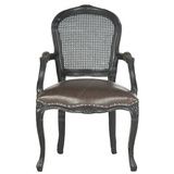 特惠端木美式古典实木扶手单椅藤椅餐椅欧式进口皮艺藤椅清凉环保