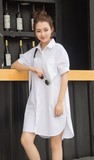 2016年春夏新款韩版爆款纯棉贴袋休闲短袖衬衣领学生中长裙连衣裙