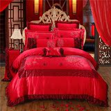 婚庆大红四件套 纯棉结婚4-7-9-10件套床罩被单1.8/2.0床上用品