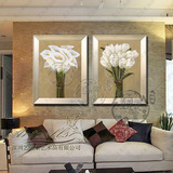 纯手绘现代淡雅油画欧式美式有框画客厅装饰画YMK006郁金香百合花