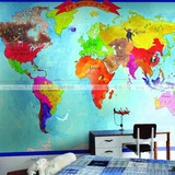 美国WQ进口儿童房壁纸 世界地图卡通环保纯纸壁画墙纸 梦幻蓝色