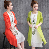 两件套连衣裙2016新款韩版中长款女装宽松民族风复古棉麻裙子潮女