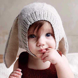 韩版宝宝可爱兔耳朵针织帽子婴儿帽子男女童秋冬保暖护耳毛线帽潮