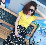2016夏装新款韩版女装性感修身显瘦交叉V领短款短袖T恤上衣纯色潮