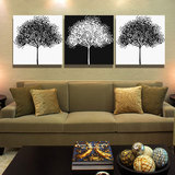 现代时尚简约客厅三联黑白发财树无框画沙发背景卧室餐厅装饰壁画
