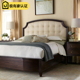 美式全实木床真皮小户型双人床新古典简约布艺卧室婚床1.5 1.8米