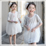 中小女童连衣裙蓬蓬裙夏季新品短袖公主裙儿童表演服白色网纱裙子