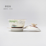 白瓷盖碗大号陶瓷茶具茶杯泡茶碗 景德镇手绘粉彩脂白三才碗杯