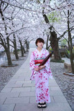 外贸儿童日本和风日式和服振袖浴衣长款长裙亲子款长浴袍粉樱花