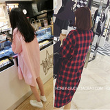 春季新品女装 韩系清新个性粉色条纹中长款宽松衬衫 百搭大码外套