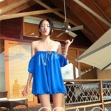 马尔代夫旅游女装性感露肩海边度假沙滩裙一字领漏肩抹胸连衣裙短