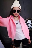 2016秋装新款韩版时尚蝙蝠袖连帽针织外套女短款加厚开衫粉色宽松
