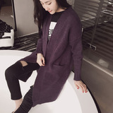 2016春款韩版V领针织开衫中长款毛衣粗针休闲外套长款披肩女装