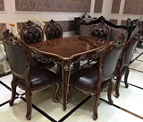 美式实木餐桌椅组合高档欧式真皮餐椅实木餐桌餐台新古典餐厅家具
