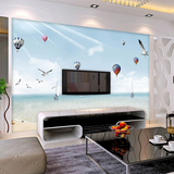 地中海客厅大海风景热气球电视背景墙壁纸卧室无缝影视墙纸壁画