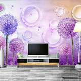 现代简约紫色3D立体蒲公英客厅电视背景墙壁纸卧室无纺布墙纸壁画