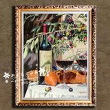 酒柜客厅玄关餐厅欧式有框手绘油画简约葡萄酒水果花卉装饰j18