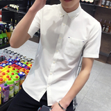 夏季男士常规牛津纺短袖青年衬衫纯色商务休闲大码韩版修身型衬衣