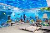 卡通儿童房墙纸海底世界壁纸游乐场淘气堡主题乐园商场壁画鲨鱼乐