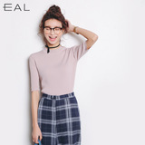 EAL新品韩国中领冰丝超薄针织打底衫 女士修身中袖夏装t恤L123