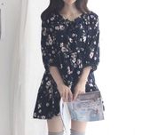 小丸子韩国官网正品代购甜美森女系娃娃款款式玫瑰花朵中袖连衣裙