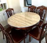 全实木欧式餐桌椅组合8人可伸缩小户型 法式橡木大理石折叠圆桌