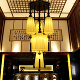现代中式吊灯布艺圆形七头组合创意灯大厅楼梯酒店工程装饰灯具