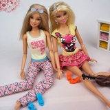 正版芭比娃娃barbie的衣服 大嘴猴系列 6分娃娃上衣+长裤正品套装