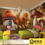 3d立体卡通森林蘑菇屋墙纸儿童卧室壁纸游乐场童话主题大型壁画