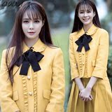 我是歌手沈梦辰明星同款黄色学院风套装女2016春装新款韩版娃娃衫