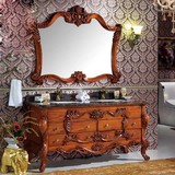 欧式实木浴室柜1.5米美国红橡木开放漆大理石洗手盆卫浴柜组合