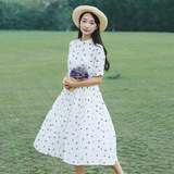 柚子 夏装韩版雪纺学生长裙气质修身显瘦中长款连衣裙少女