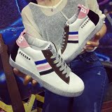 2016秋季韩版拼色三杠运动鞋女跑步鞋透气系带休闲鞋白色板鞋子潮