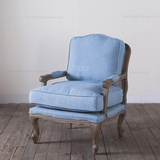 出口法国欧洲 法式乡村风格橡木亚麻包布扶手藤背书房客厅沙发椅