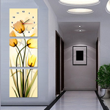 现代装饰画艺术钟表三联无框画竖版挂画 餐厅玄关走廊挂钟画静音