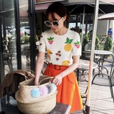 夏韩国代购特chic满满幸福感菠萝香蕉草莓水果PA圆领短袖针织T恤