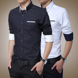 品牌新款夏季青年男士短袖衬衫修身长袖棉衬衣韩版时尚外套职业装