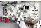 大型休闲吧酒吧墙纸世界地图木纹壁画怀旧复古餐厅办公工作室壁纸