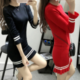 2016春秋季女装新款韩版显瘦中长款百搭包臀修身长袖针织衫连衣裙