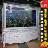欧式带抽屉屏风玻璃鱼缸水族箱免换水大型中型烤漆柜子可定做创意