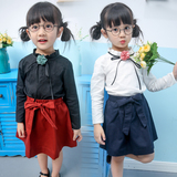 韩版儿童套装裙2016春秋季新品女童文艺清新长袖衬衫短裙两件套潮