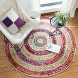 印度进口北欧宜家手工编织圆形黄麻美式乡村中式简约客厅卧室地毯