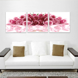 包邮大幅diy数字油画 手绘风景花卉客厅装饰画 三联三拼 粉红玫瑰