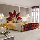 新古典床 奢华实木雕花双人床 酒店别墅1.8米布艺床 欧式金银箔