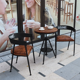 美式铁艺阳台休闲桌椅套件实木户外咖啡厅洽谈桌椅组合茶几小圆桌